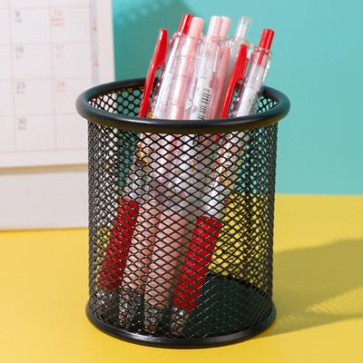 Bleistifthalter, Büro-Schreibtisch, Metallgeflecht, rund, Stifteköcher, Schreibwarenbehälter, Organizer, langlebiges Federmäppchen, Schwarz