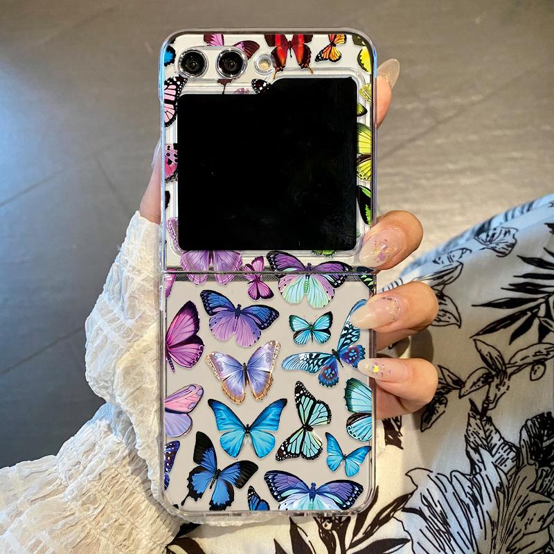 Cute Colorful Love Butterfly Phone Case for Samsung Galaxy Z Flip 6 ZFlip 5 Hard Folding Cover for Samsung ZFlip 4 3 7 Shell