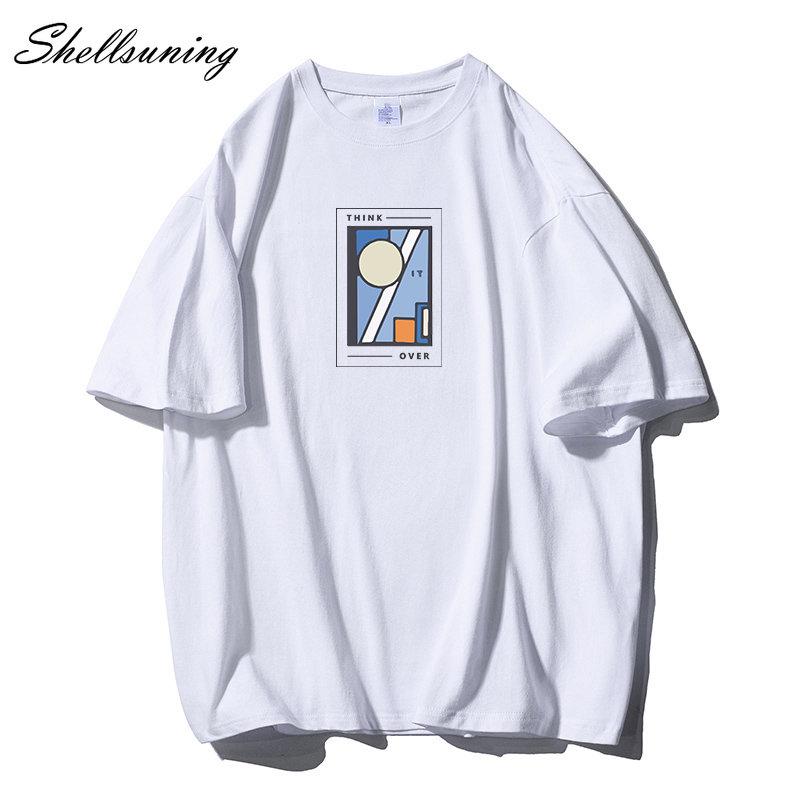 Shellsuning Oversized bavlněná trička s grafikou Muži Léto Měkké Trička s krátkým rukávem Dámská Móda Univerzální pulovry Dámské