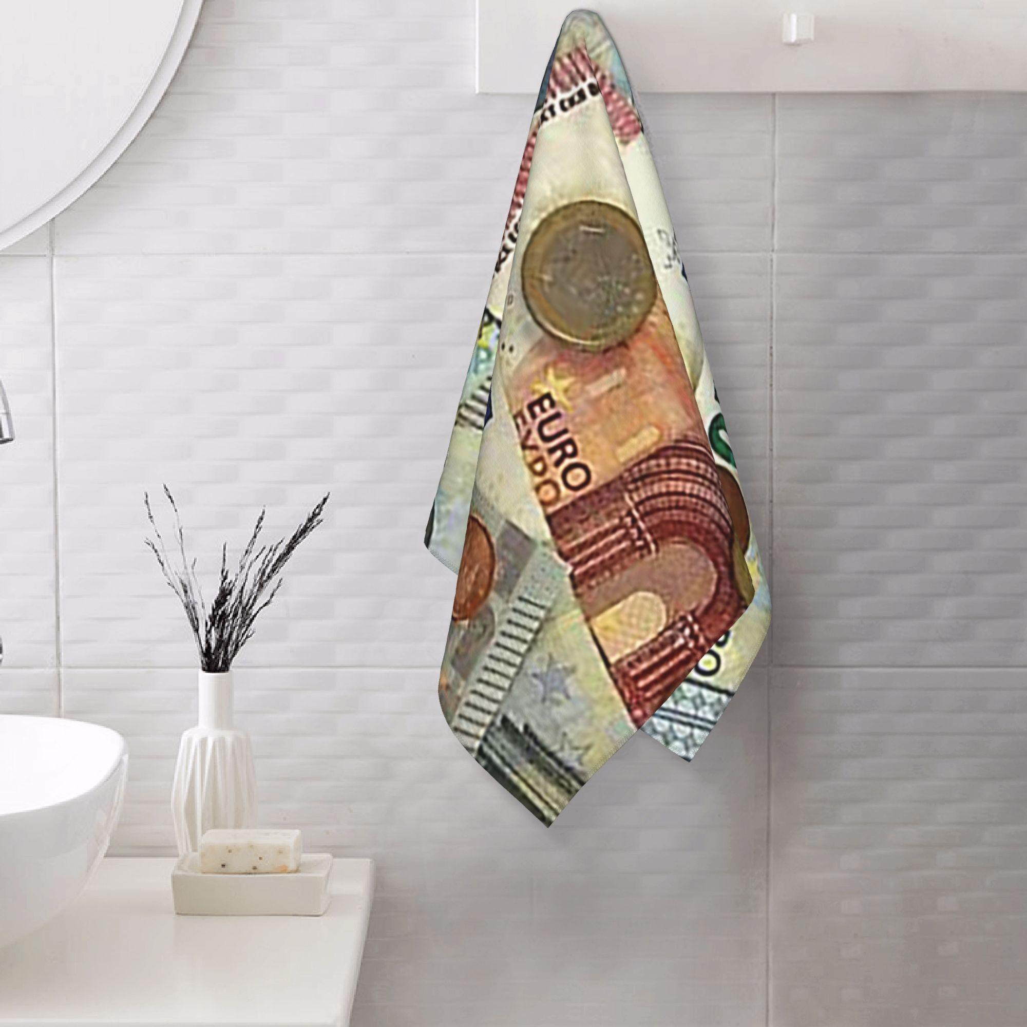 Creative Man White Euro Banknotes And Coins Soft Face Towel Quick Dry Pool Bath Cotton Towels Absorbent