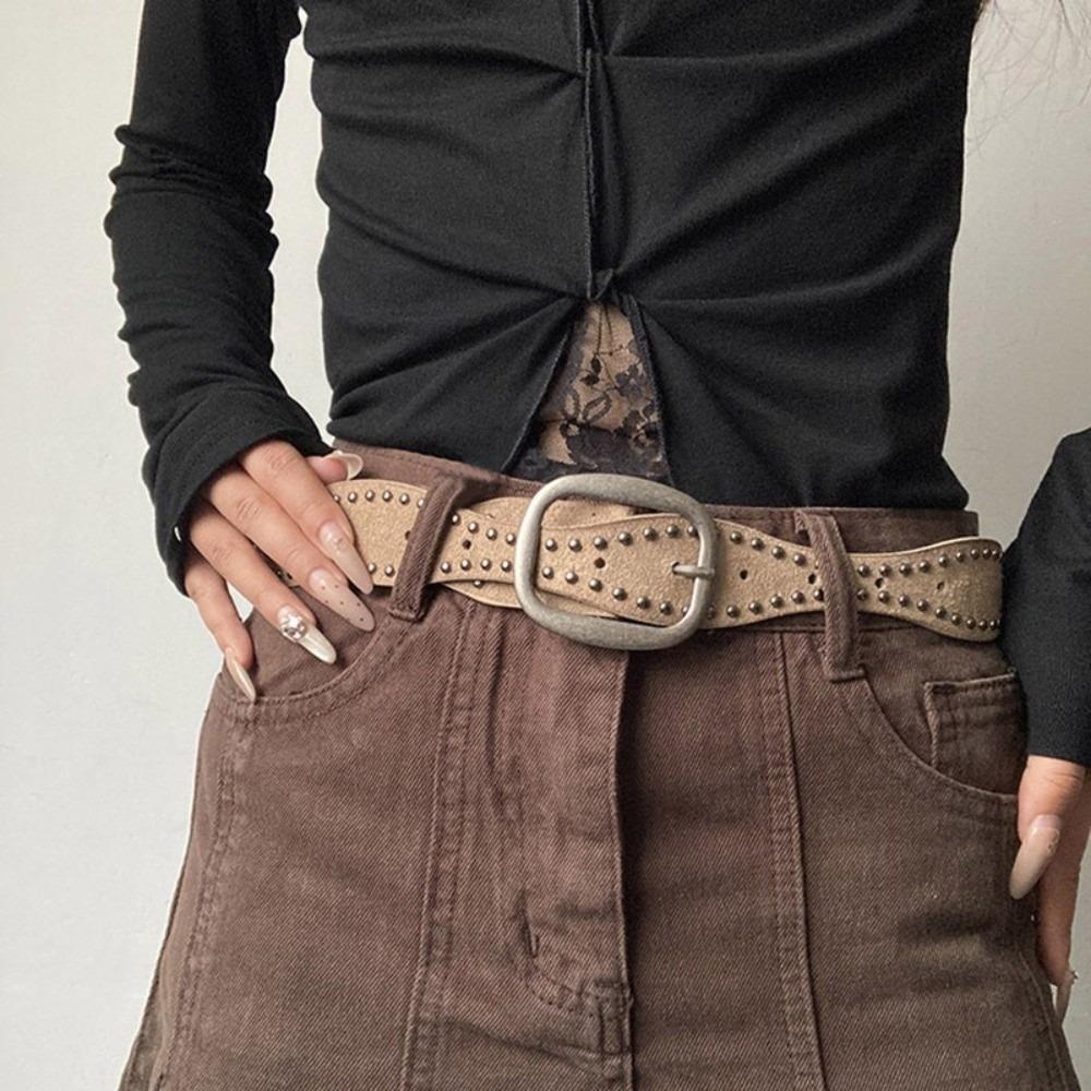 Pin Buckle Double-Row Rivet Belt Retro Vintage Belt Y2K Style Waist Belt  Dating