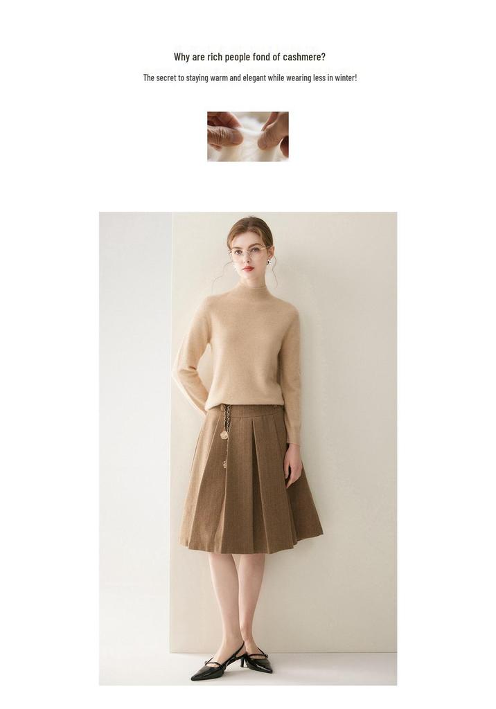 2026 Le Kasha Women's Pure Cashmere Sweater: 12 Gauge Flat Knit, Half-High Neck, Solid Color, Autumn/Winter Base Layer