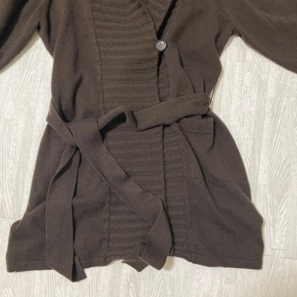 Used New, unused, dark brown, long knit cardigan, L size (Wool/Cashmere)