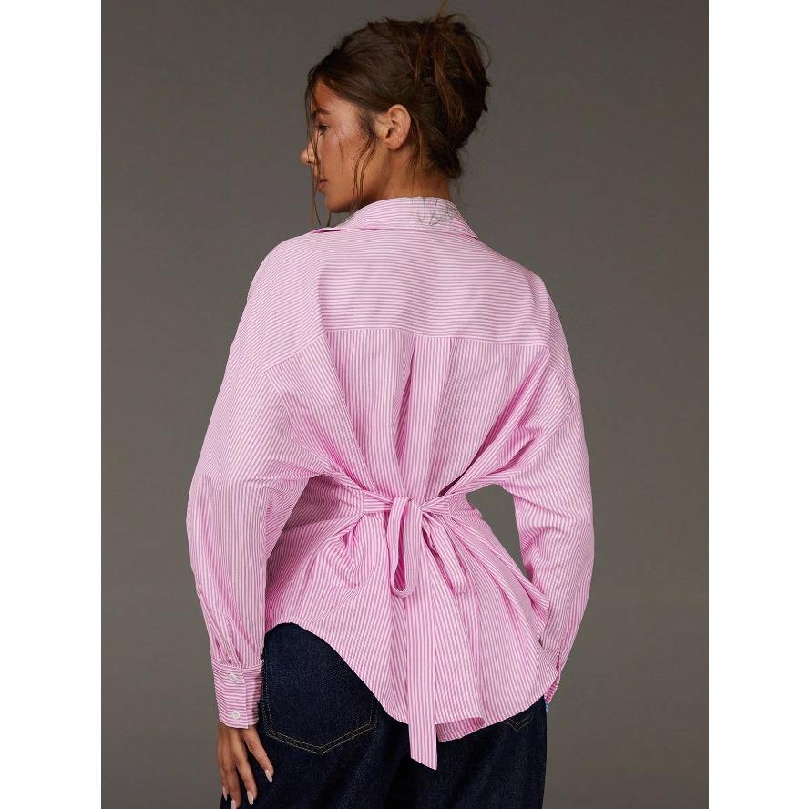 YYFS Damenmode Casual Frühling Herbst Streifendruck Langarm Polokragen Blusen & Hemden
