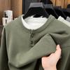 Men's Summer 2025 Heavyweight Henley Collar Two-Piece Look Short Sleeve Casual Knit Sweater