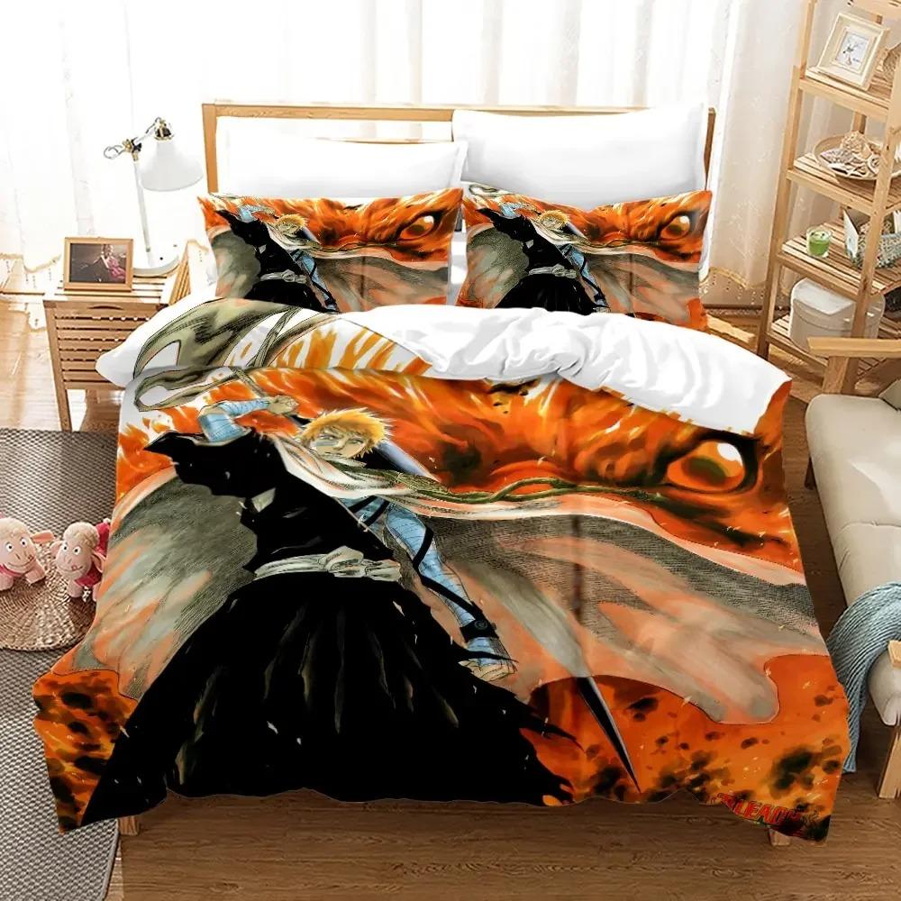 Anime Bleach Kurosaki Ichigo Bed Cover Pillowcase Bed Cover Package Double Size Single Size Full Queen Size King Size Adult Kids Bedclothes Quilt