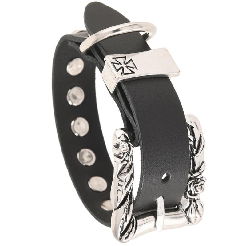 

Punk Style Leather Bracelet With Metal Studs Sturdy Adjustable Cuff For Men And Women Gothic Rock Jewelry Gift чорний