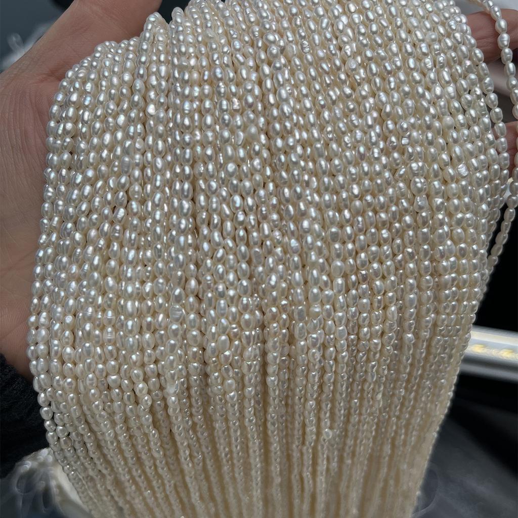 Boho Handmade Rice Pearl 2-3mm, White Natural Freshwater Pearls Beads for Jewelry Making DIY Necklace Accessories, Mother's Day Crafts 36cm