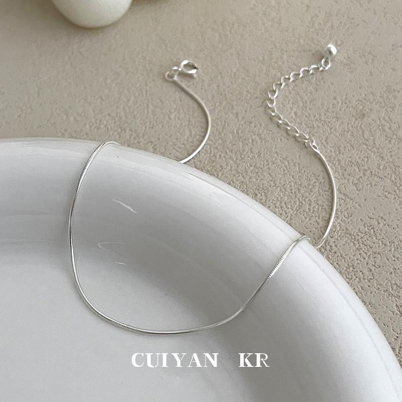 Cui Yan S925 Sterling Silver Korean Snake Bone Bead Anklet - Simple Niche Design Jewelry 925 Sterling Silver