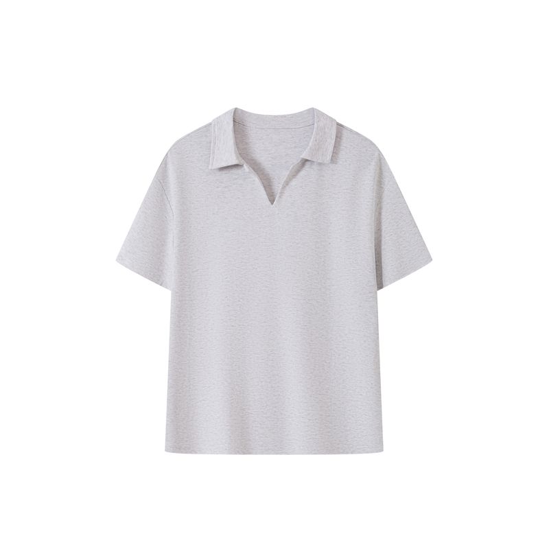 

Thelight Commuter All-Match Neutral V-neck Polo Shirt Women Summer Classic Black and Gray Lapel Short sleeve T-shirt Texture Top Light gray L