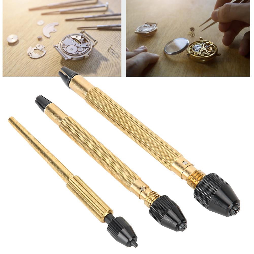 3pcs Copper Pin Vise Twisted Drill Bit Hand Drill Watch Repairing Tool Accessory