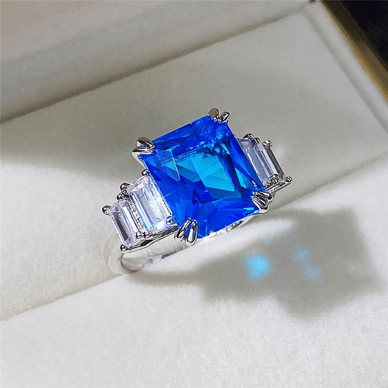 

Huitan Bright Blue/Yellow Stone Women s Ring Fashion Versatile Female Finger Accessories for Party Luxury Cubic Zirconia Zircon 6