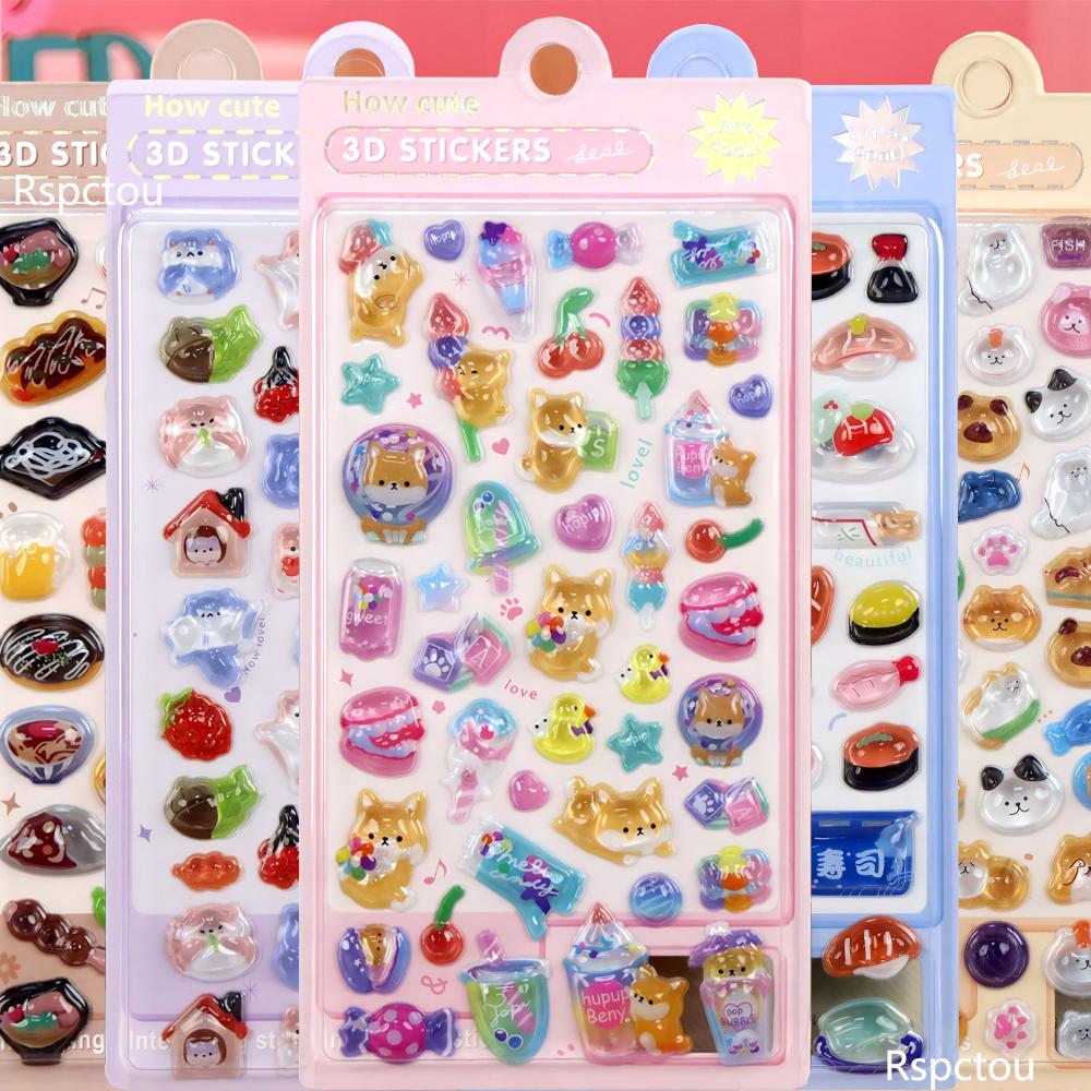 1pcs Kawaii Cartoon Animals Snacks Sushi 3D Relief Stickers Cute Dog Hamster Bear Puffy Sticker Laptop Fridge Phone Decals Decor