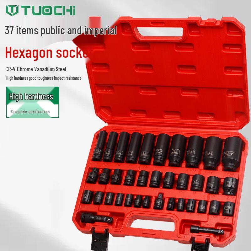 37-Piece Imperial & Metric Hex Socket Set for Air & Electric Wrenches