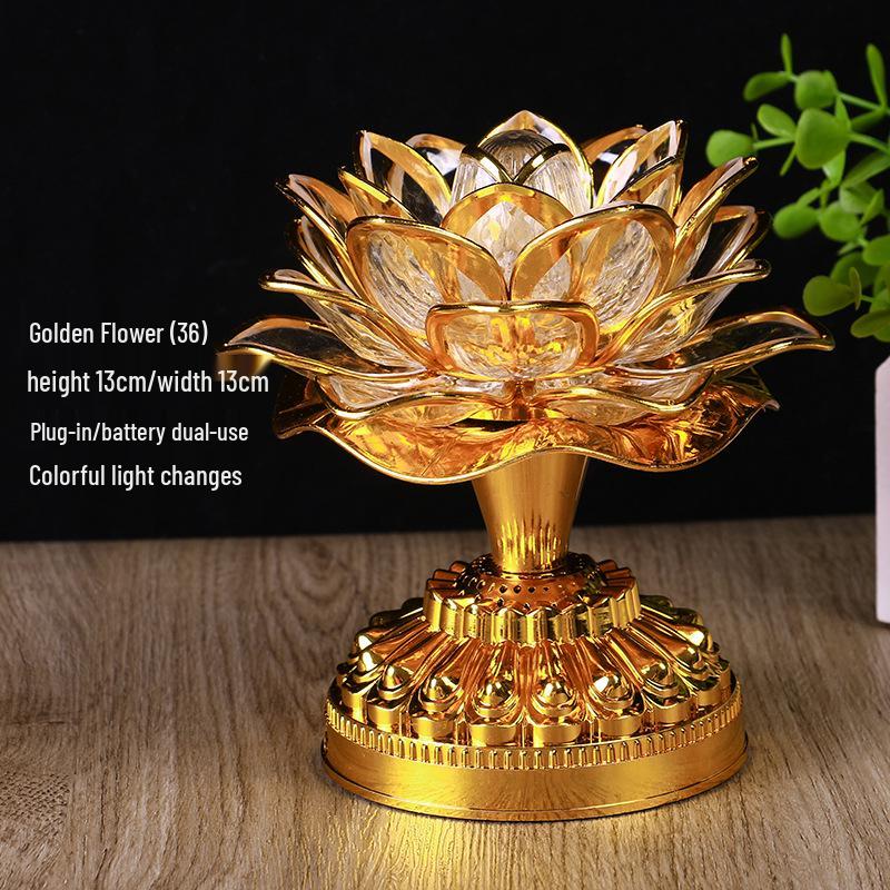 LED Seven-Color Lotus Lamp for Worship and Offering - Electronic Ever-Burning Buddhist Lamp for Guanyin and God of Wealth.