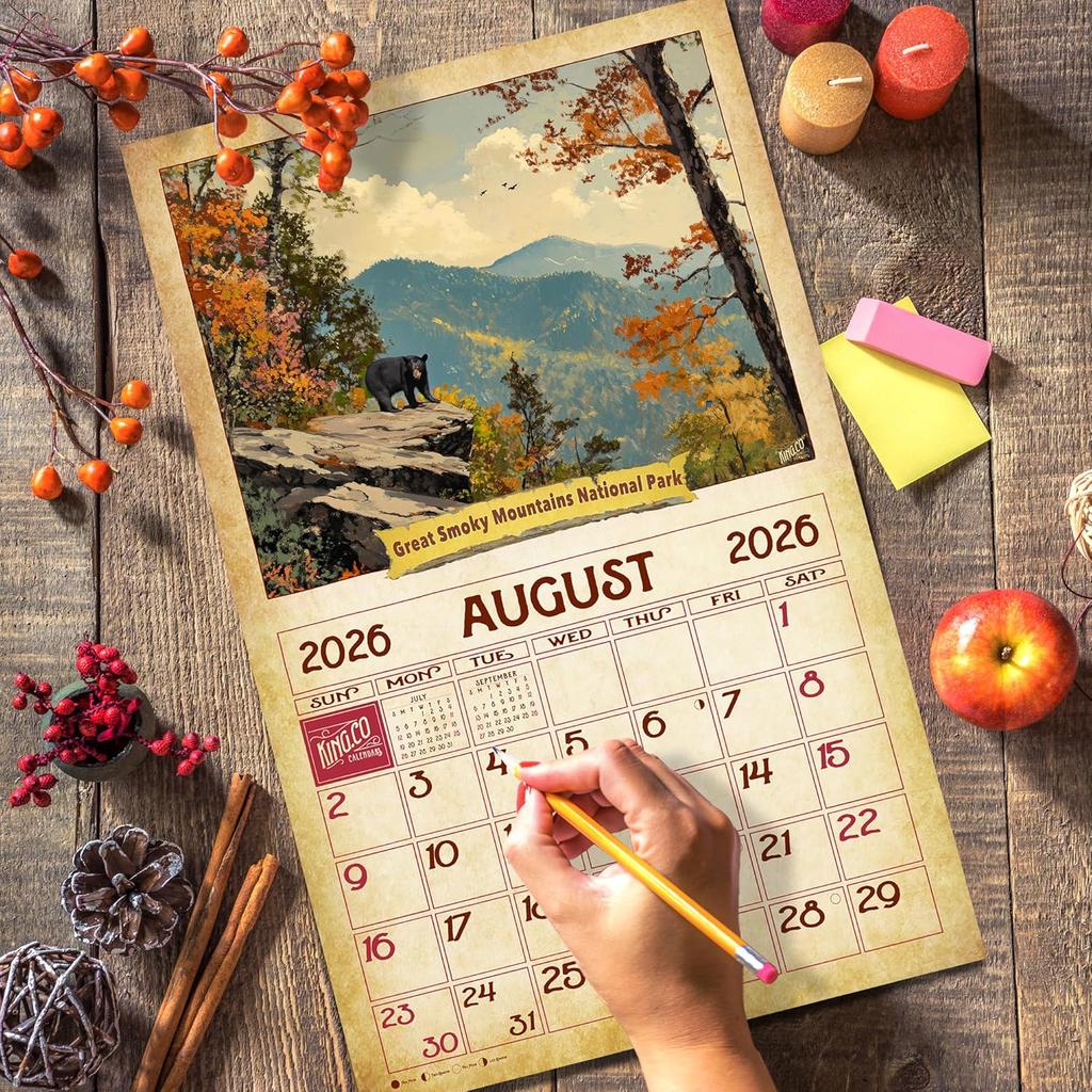 2026 Vintage National Parks Wall Calendar 16-Month X-Large Size 14x22, Retro-Classic Calendar by The KING Company-Monster Calendars