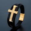 2026 Men's Cross Leather Rope Bracelet, Black Braided, Magnetic Buckle Fashion Trendy Men's Bracelet
