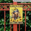 2D Flat 12x8 Inch Retro Metal Aluminum Sign Wall Art - Hippie-Inspired "Be A Sunflower" Inspirational Quote, Vintage Indoor/Outdoor Decor for Home