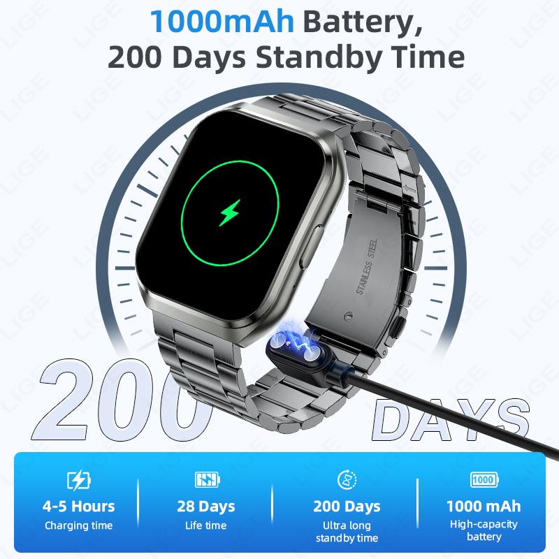 NEW Smartwatch 1000mAh Men Large Capacity Battery 1.83" HD Display Make Answer Call Voice Assistant Outdoor Sports Watches