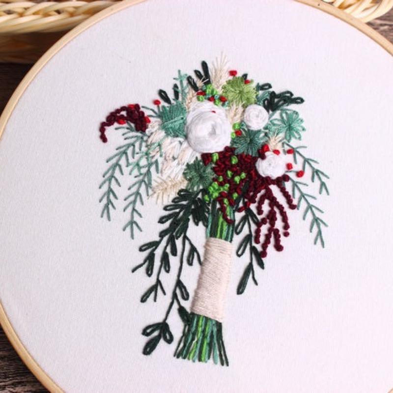 1Pc European Style Floral Aesthetic DIY Embroidery Needle and Thread Bamboo Embroidery Frame English Kit for Embroidery Hobbies Beginners