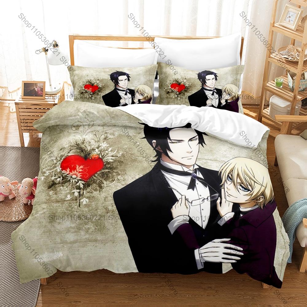 Black Butler Kuroshitsuji Bedding Set 3 Piece Duvet Cover Set Sebastian Ciel Cartoon Bed Linen for Kids Adults Bedroom