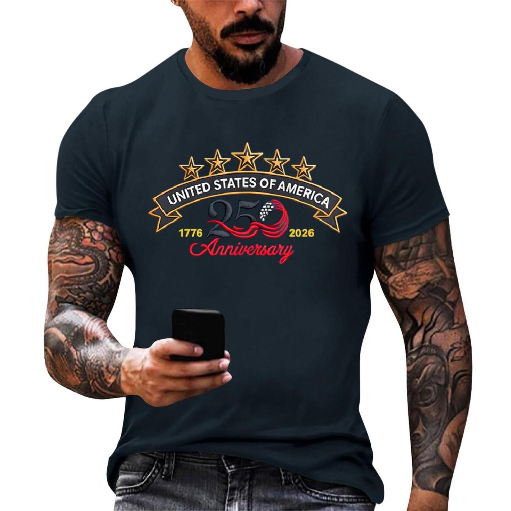Men's Loose And Casual Flag-print T-shirt, Short Sleeve Shirt
