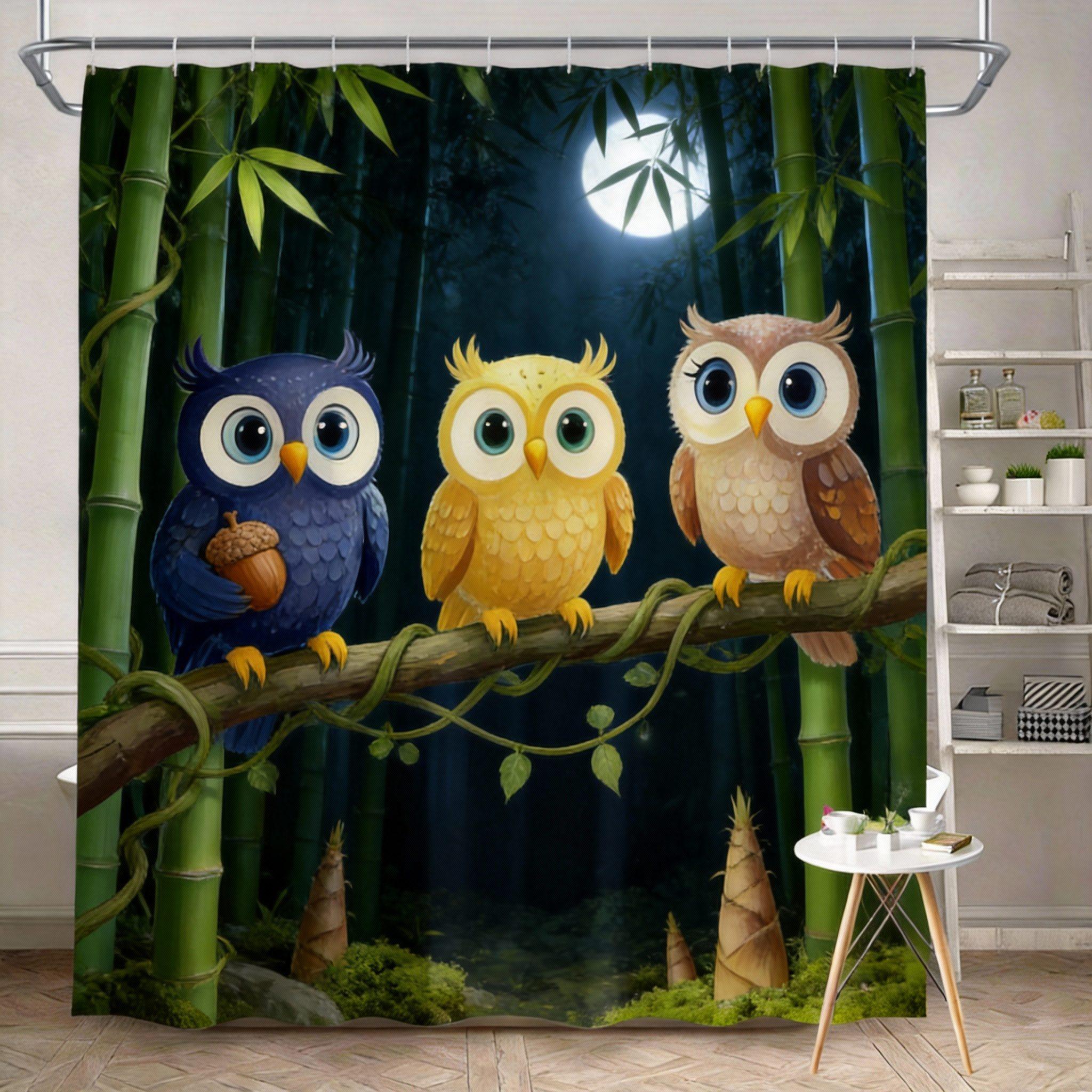 Skurriler Eulen-Duschvorhang 180x180cm – Ausdrucksstarke Augen & Pastellfarbverlauf, Herbst-Badezimmer-Dekor, 12 Haken 90X180cm(35x70in)