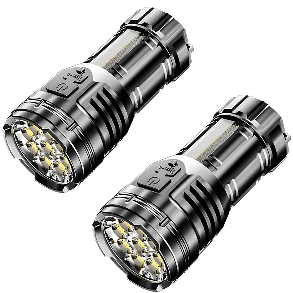Powerful Flashlight With 9 Lamp Beads Super Tactical Light With COB Side Light Camping Lantern USB Rechargeable Outdoor Torch