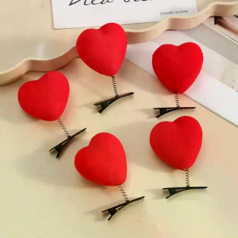 5/10Pcs Heart Hair Clip 3D Flocking Love Shaped Hairpins Fashion Duckbill Clip Valentine's Day Hair Accessories For Girls