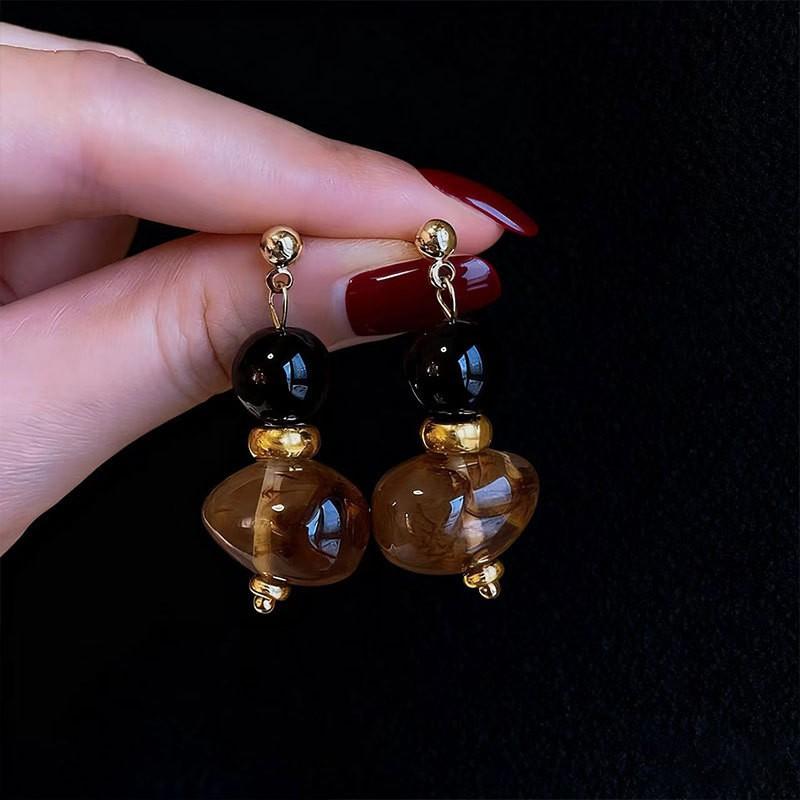 Orecchini Ambra Retrò Francesi Donna Senso Premium Orecchini a Bottone con Perline Nuovo Stile Cinese Hong Kong Orecchini Orecchini Orecchini Antichi