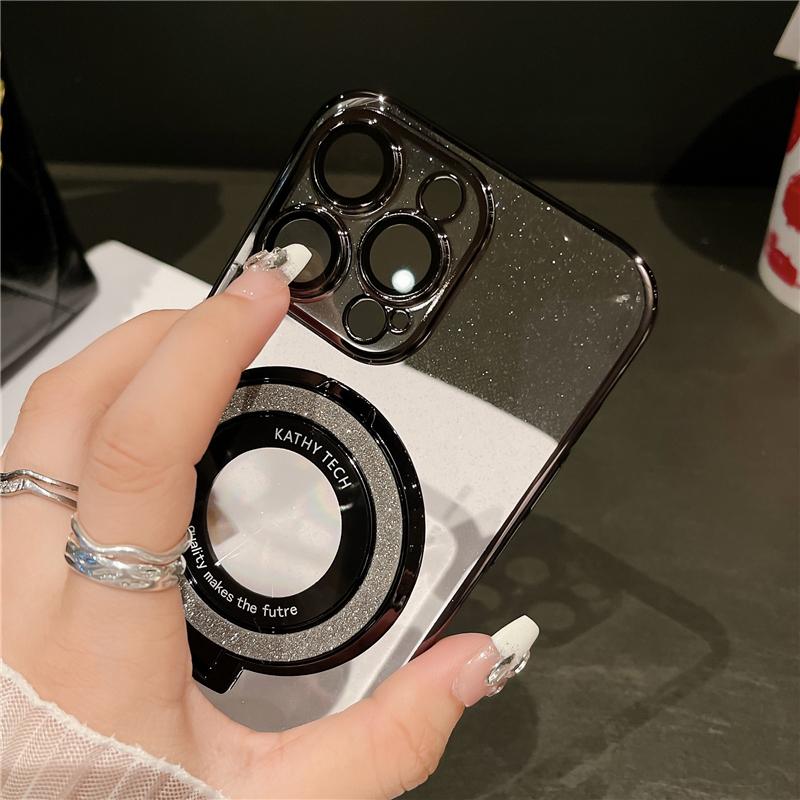 For For Iphone 17 16 Pro Max  Clean Flash Glitter Stand Plating Frame Phone Case For For Iphone Air 13 14 15 Plus Protective Cover