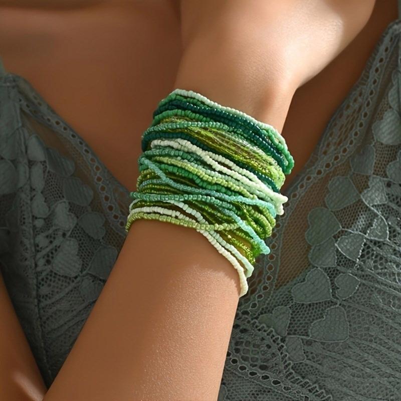 Elegant Glass Bead Bracelet Set 30pcs Colorful Bohemian Beads Anklets Bracelet Statement Bead Bracelet Set