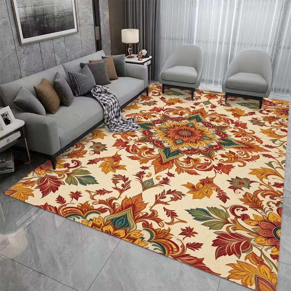 Tapis Style Rétro Bohème Perse Fleurs Salon Chambre Balcon Canapé Table Tapis de Porte Antidérapant Lavable en Machine Tapis de Maison Décor