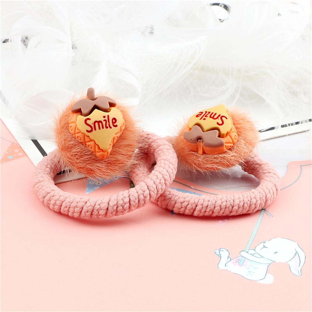 2PCS Sweet Colorful Hair Bands for Kids Girls Furry Fruits Bowknot Heart Winter Hair Ties Elastic Headband Hair Accessories Gift