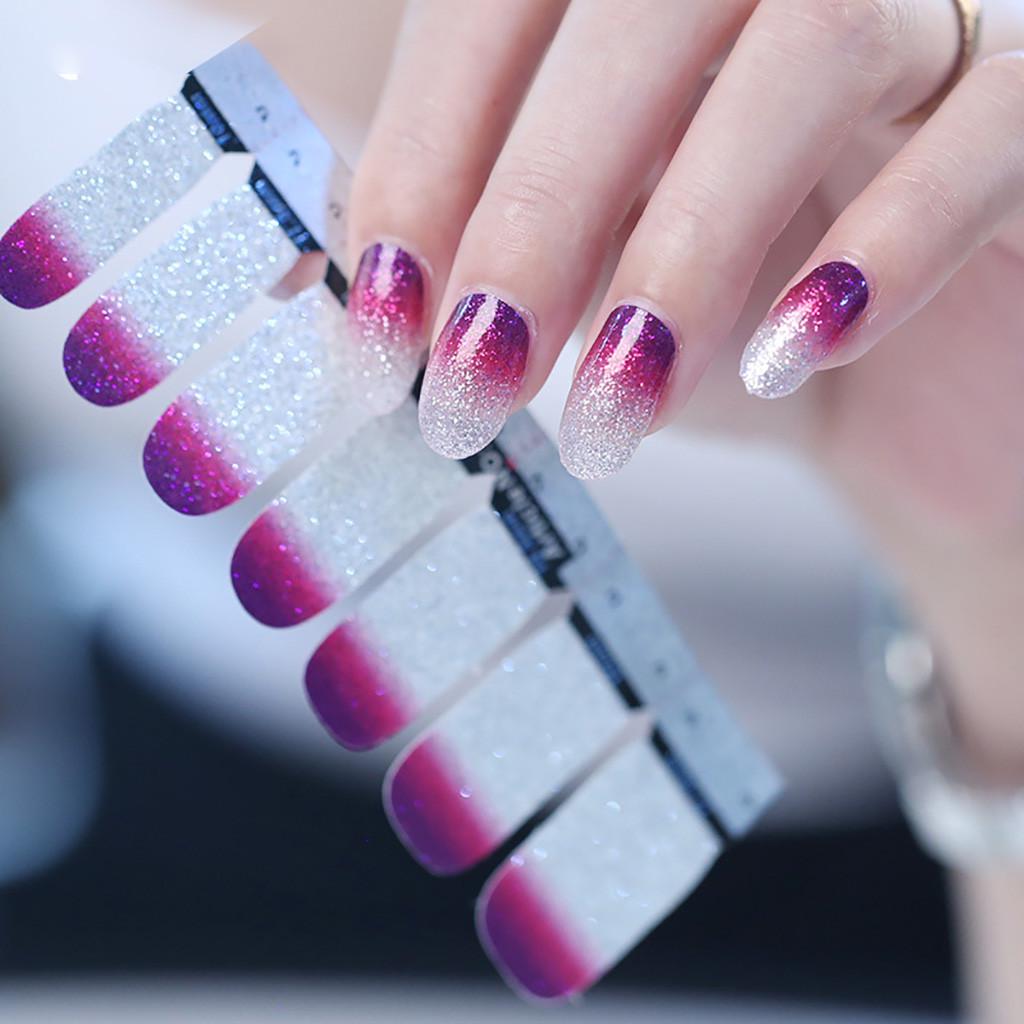2pc Wraps Decals Beauty Glitter Powder Nail Stickers Gradients Color Full Cover