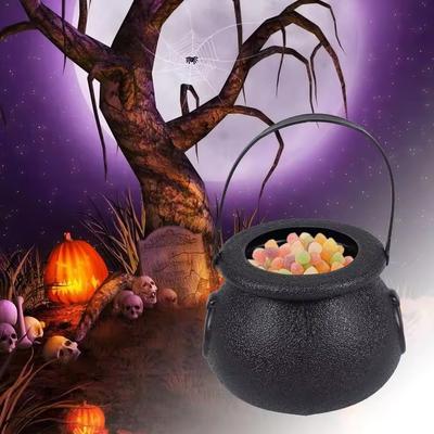 Mini schedel heksenketel snoepfles plastic ketelhouder Halloween feestaccessoire