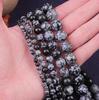 Snowflake Obsidian Round Beads, 4-12mm Natural Stone, 15” Strand Pick Size for Jewelry Making