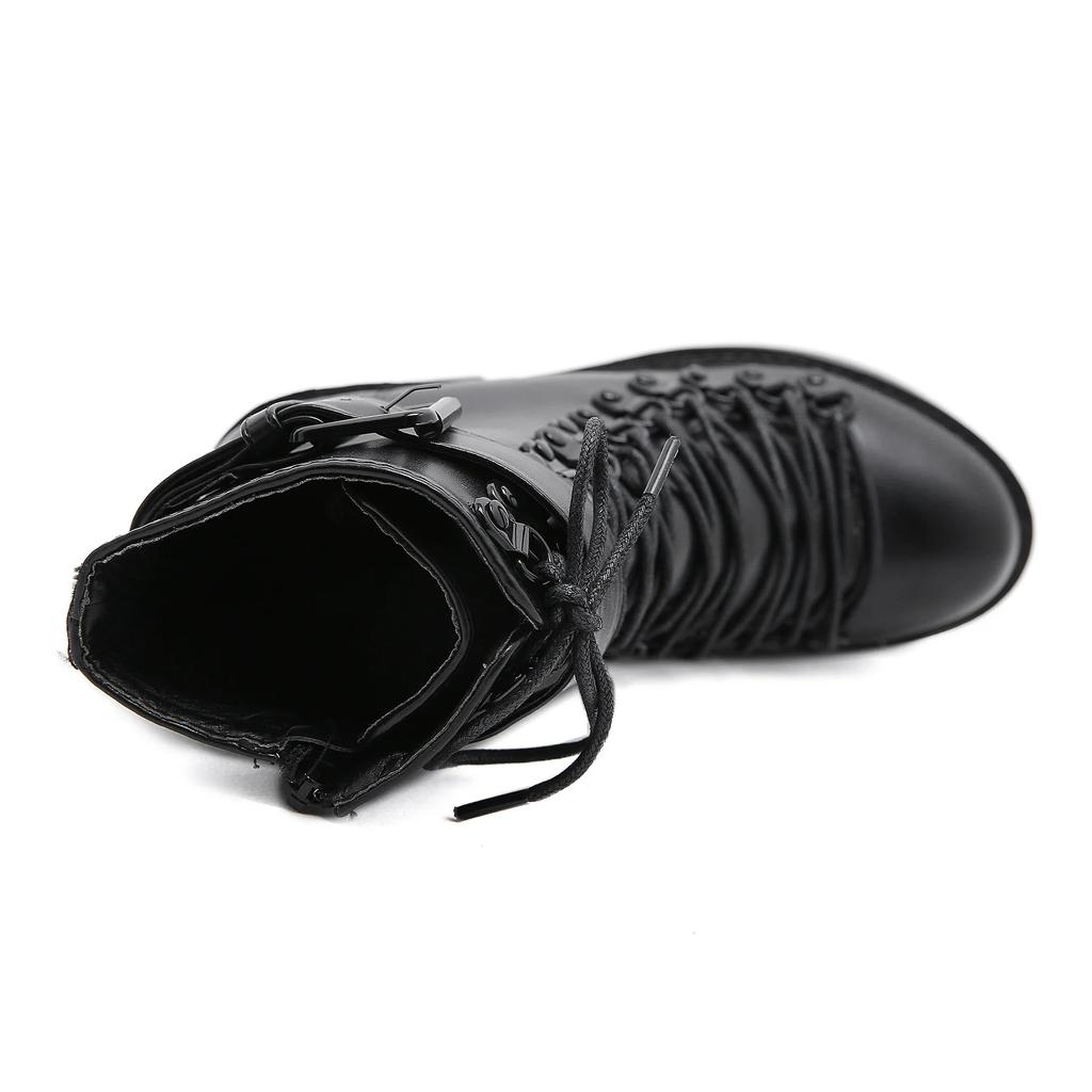 Fashion 2025 Thick High Heeled Female Patent Leather Ankle Boots Round Toe Lace-up Zipper Women Short Boots Gothic Women Shoes