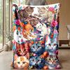 Floral Cats Artwork Theme blanket Lightweight Warm Flannel Blanket Decorative Throw Blanket for Home Decoration