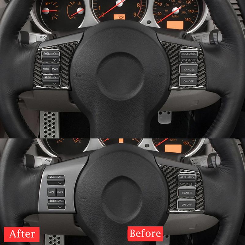2Pcs Button Cover Steering Wheel Panel Button Trim Frame for Nissan 350Z 2003 2004 2005 2006 2007 2009 Auto Interior Accessories