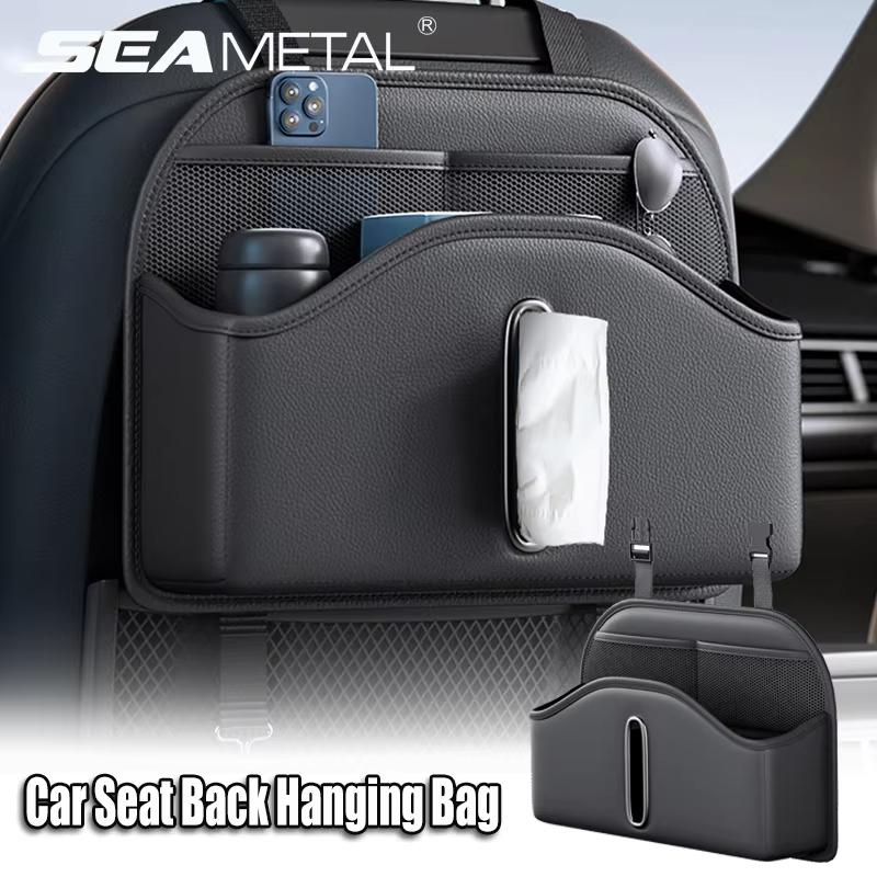 SEAMETAL Rücksitz-Aufbewahrungstasche Universal Multifunktions-Aufbewahrungsbox mit Becher-, Taschentuchhalter, Haken, Multi-Taschen-Design