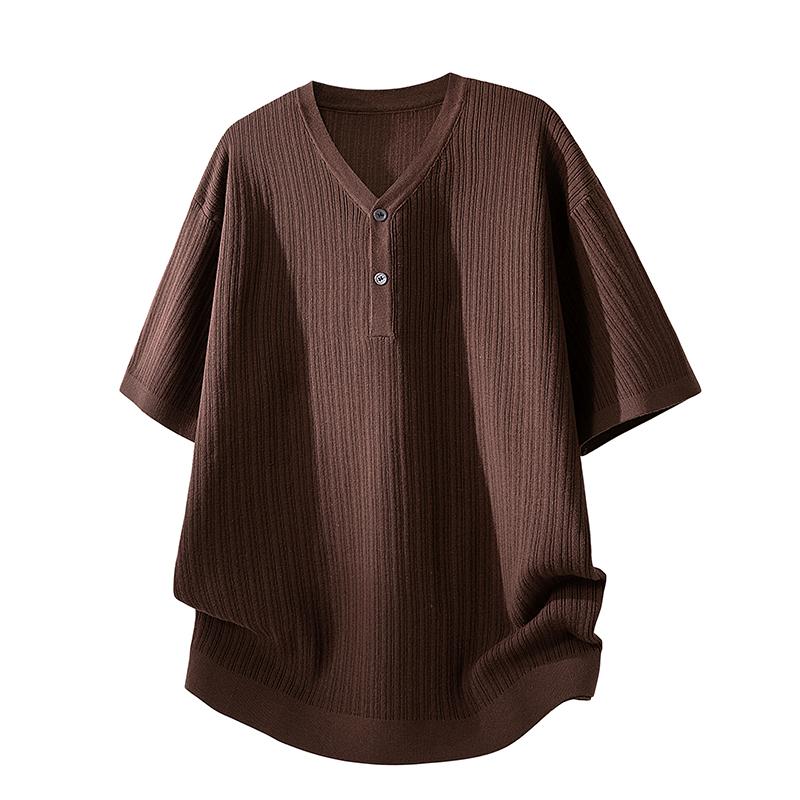 

Casual T-shirt For Men, V-neck Buttoned, Lightweight Short-sleeved Sweater For Men, Comfortable Cotton Short-sleeved For Men 2XL хаки