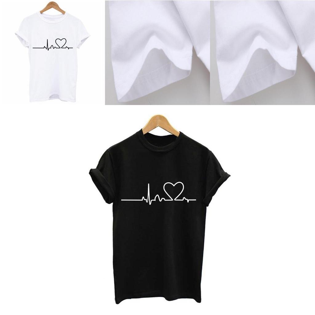 Hochwertiges Sommer Damen Rundhals T-Shirt mit Print und modischem Herzschlag-Design