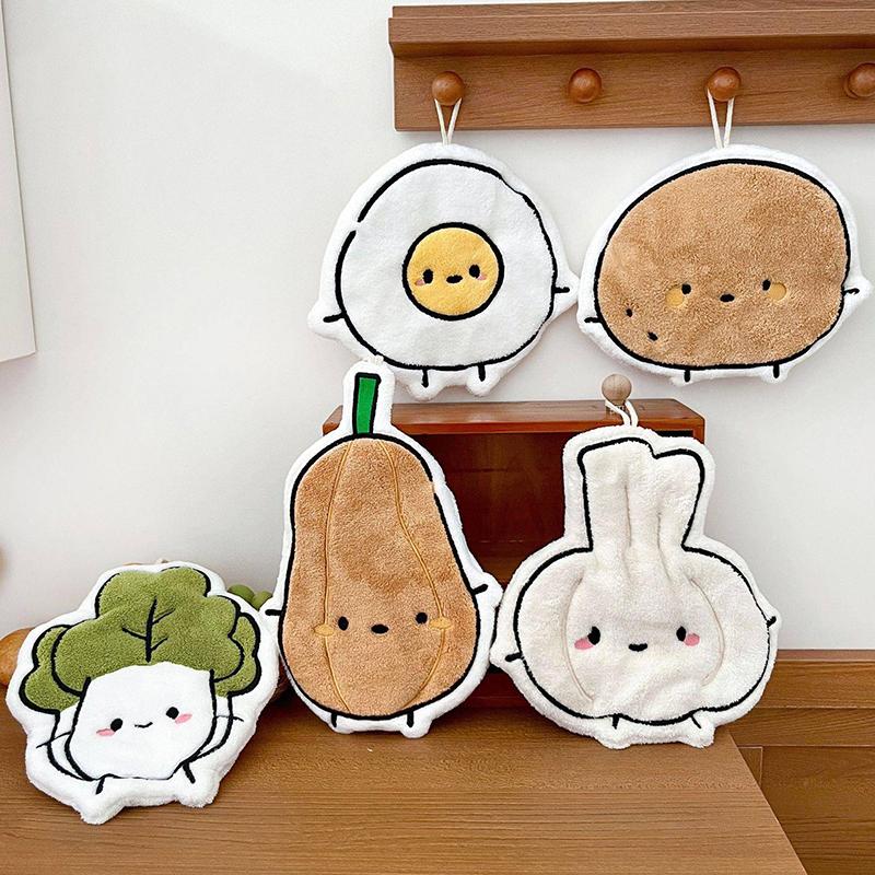 Cartoon Hand Towel Hanging Kitchen Hand Cloth Coral Fleece Bathroom Children Towel Super Absorbent Handkerchief Rag Quick Dry