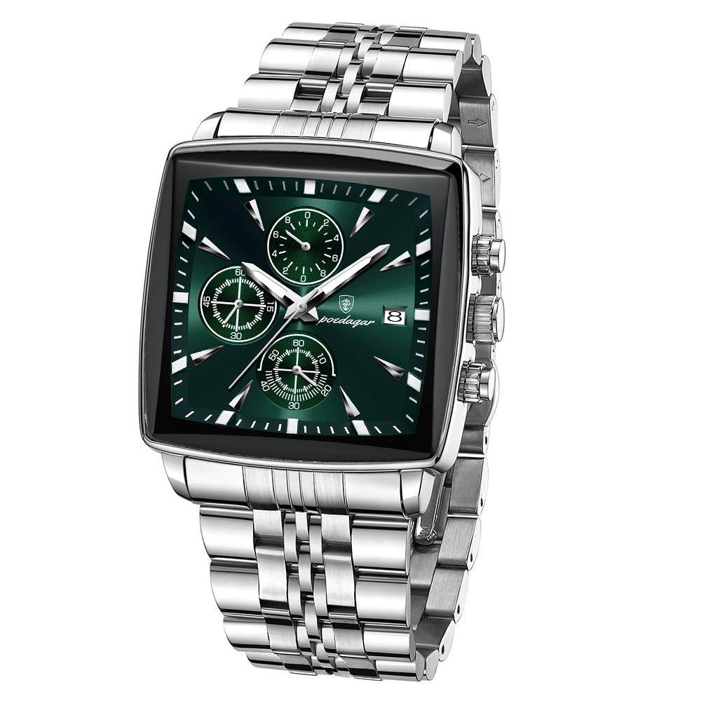 Business Quartz Watch Men Gold White Chronograph Dress Wristwatch with Stainless Steel Band Auto Date Luminous Hands 24-hour