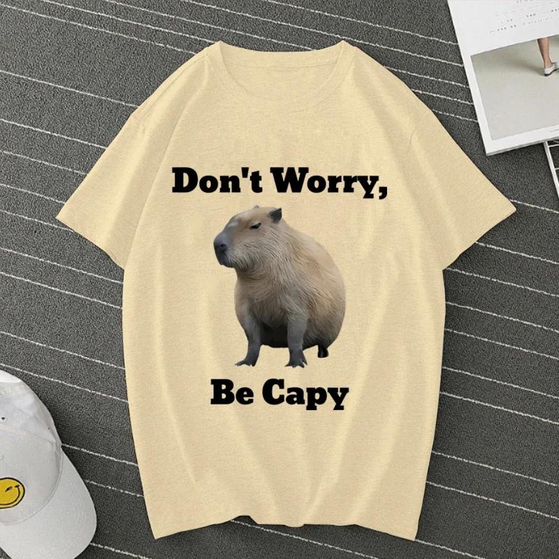 Don't Worry Be Capy Capybara Print Cotton Men‘s T-Shirt  And Women Tee Clothing Casual O-Neck Short Sleeve Streetwear T-Shirt