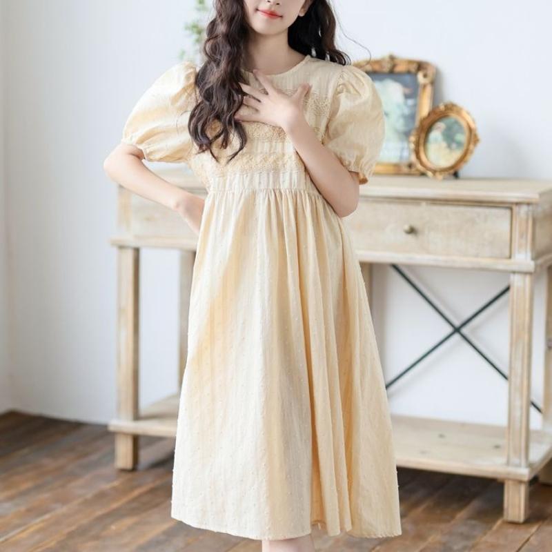 Girls' Fashion Apricot-Colored Dress Summer Children's Elegant Loose-Fit Slimming Dress