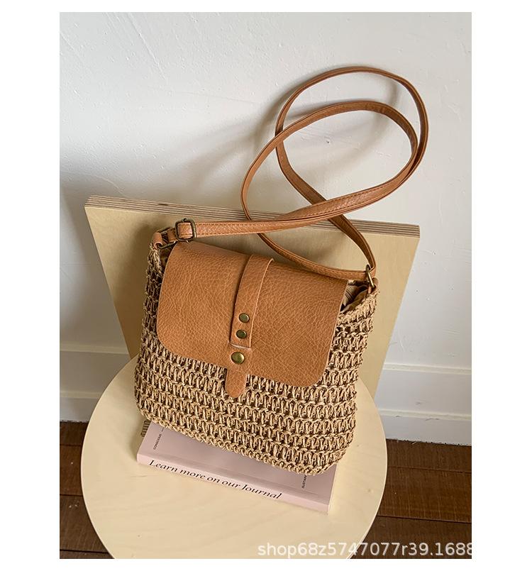 

Straw splicing bag women s 2025 summer new simple shoulder bag fashion popular messenger bag versatile small square bag