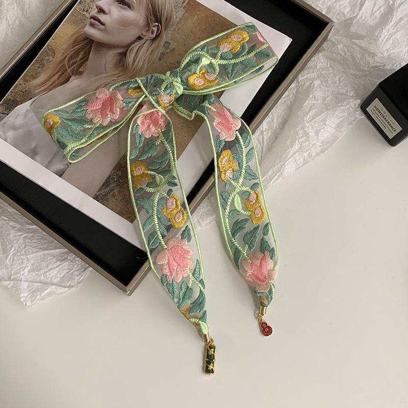 Embroidered Lace Silk Scarf Premium Pendant Small Scarf Tie Bag Ribbon Rose Lace Mesh Headscarf Headband Hair Accessories