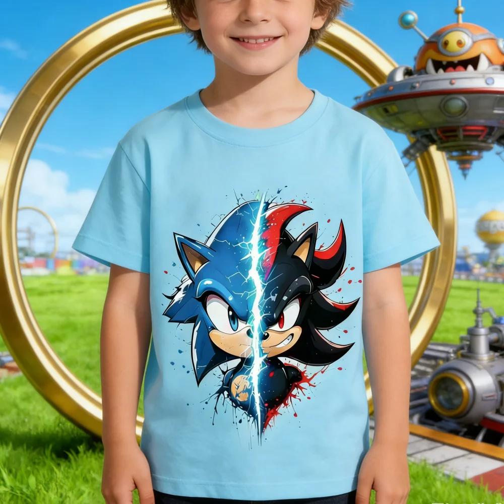 Sonic vs Shadow Kids TShirt  Video Game Tee Short Sleeve Cotton Crewneck Birthday Gift for Boys Soft Breathable Daily Wear